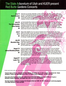 1989 Red Butte Garden Concert Series Lineup Poster