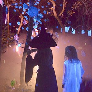 Kids dressed in Halloween costumes at Garden After Dark.