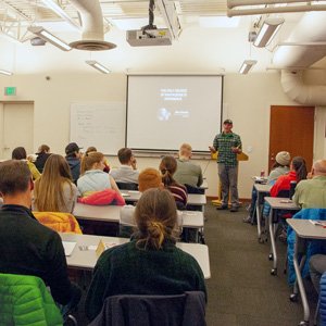 Guests attending a lecture in the Red Butte Garden classroom