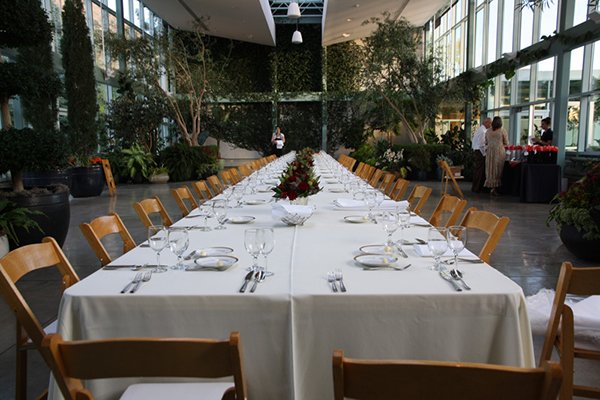 Private events table settings in the Red Butte Garden Orangerie