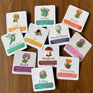 Various pins offered in the RBG gift shop